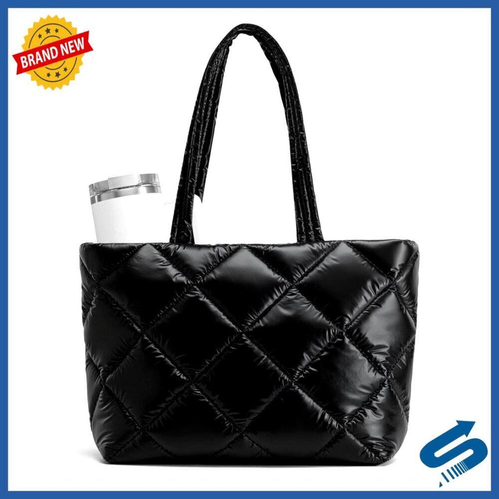 Lightweight Quilted Puffer Tote Bag with Laptop Compartment, Water-Resistant